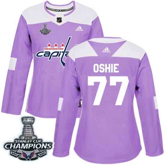 Adidas Capitals #77 T J Oshie Purple Authentic Fights Cancer Stanley Cup Final Champions Womens Stitched NHL Jersey